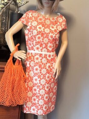 Muse Coral and White Floral Midi Sheath Dress